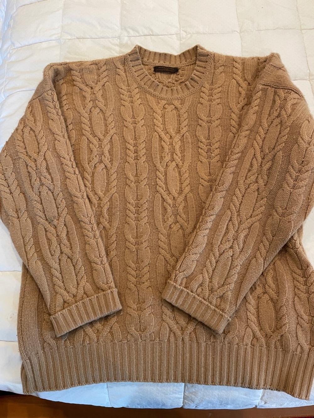Men's Cable Knit Crewneck Sweater - Camel Tan